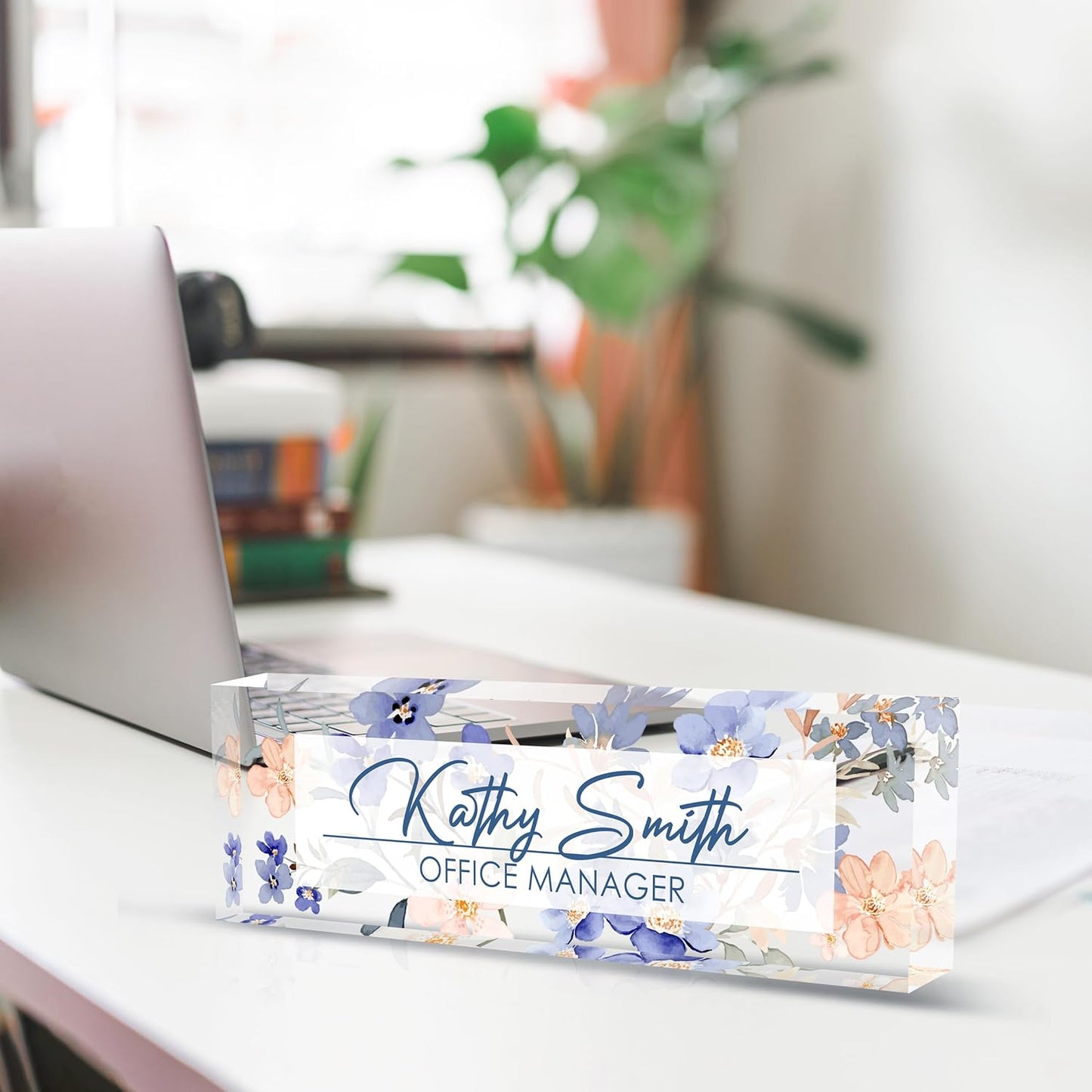 Personalized Name Plate for Desk, Custom Desk Name Plate, Acrylic Name Plate Office Desk Accessories, Personalized Office Gifts for Coworkers Teachers, Employee Appreciation Gifts (A-WaterColor2)