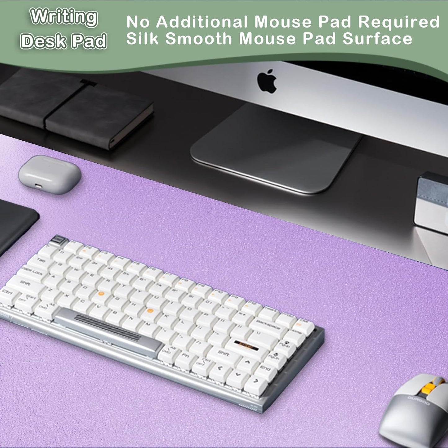 Boutilon Leather Desk Pad Protector,Non-Slip Mouse Pad,Laptop Desk Pad,Office Mouse Mat,Waterproof Leather Desk Blotter,Desk Writing Pad for Office and Home (XL-Purple,35.4"x 15.7")