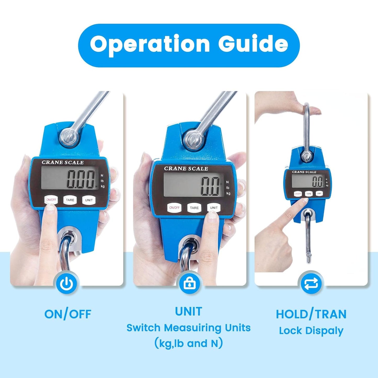 Digital Hanging Scale, 1102lb Crane Scale, 500kg Blue Digital Electronic Weighing Scale with LCD Display for Hunting, Outdoor, Bass Fishing, Big Game, Farm