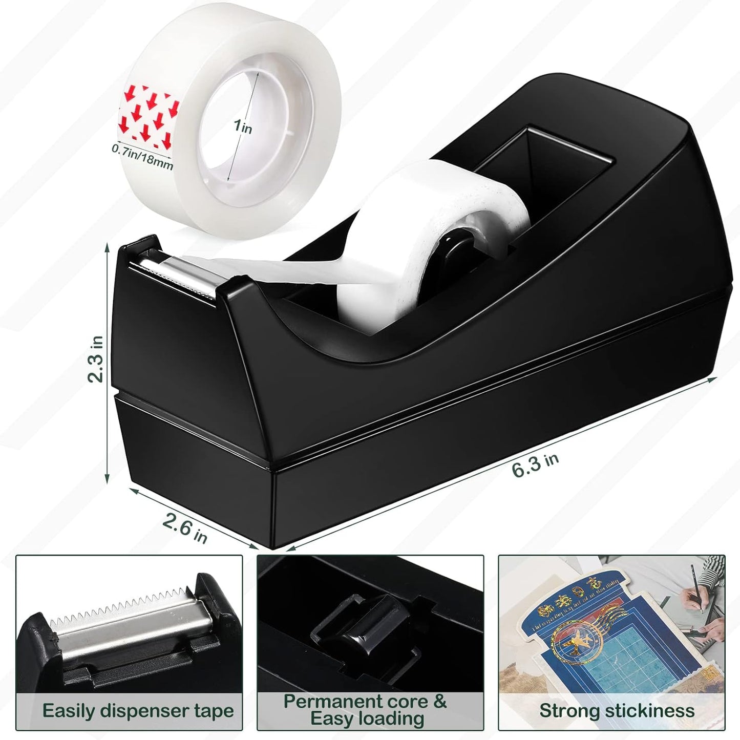 Yahenda 10 Pack Desktop Tape Dispenser Non Skid Base with 0.7 x 985 Inches Invisible Tape Refills Bulk Weighted Roll Dispenser for Office Home School