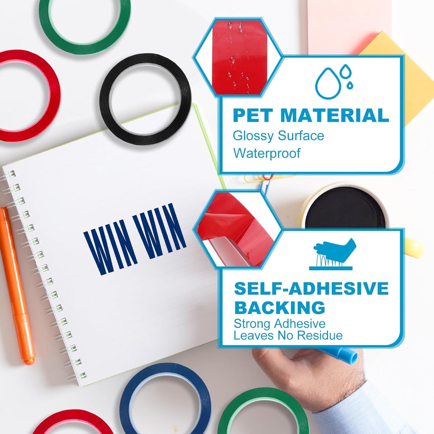 MECCANIXITY Whiteboard Tape 5/8" x 72 Yard Pinstripe Graphic Chart Line Grid Marking Tapes for Classroom Office Dry Erase Board Art, Red, Pack of 3