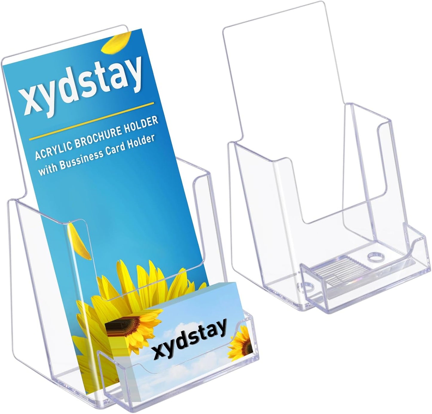 4x9 Acrylic Brochure Holder with Business Card Holder, Clear Display Stand, Plastic Table stand Sign Holder, Pamphlet Holder Flyer Holder, Acrylic Display Stand for Office, Home, Store, 2 Pack