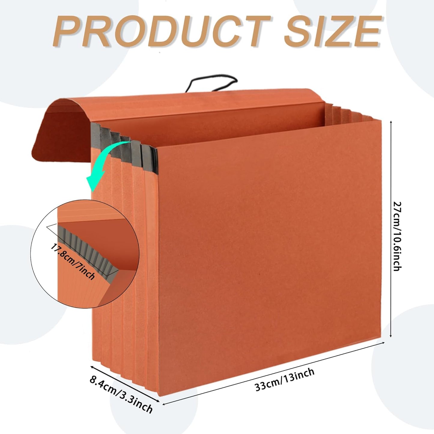 Expanding File Pockets with Flap,Heavy Duty Expandable Folder Bag,Elastic Cord Closure,Accordion File Organizer for Office,School,Home,Letter Size Kraft