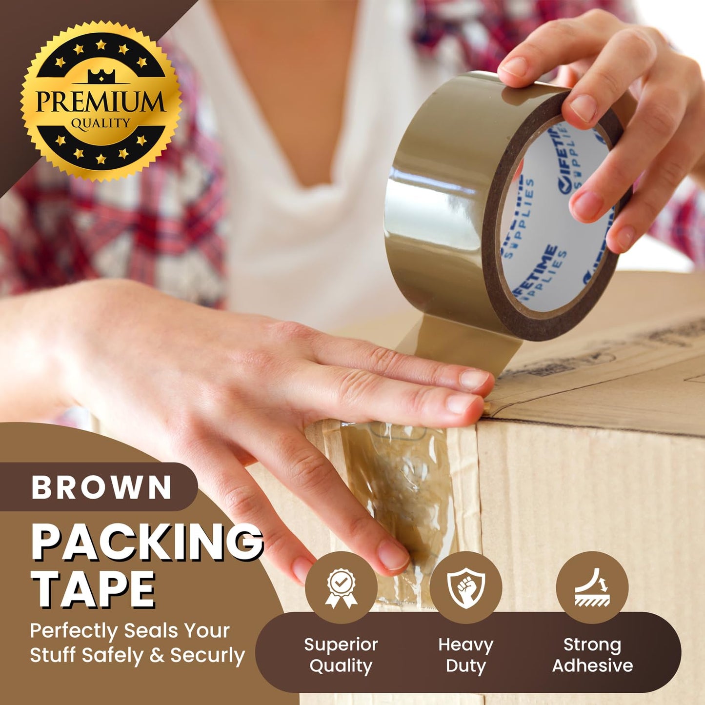 36 Rolls [Upgraded] 2" Brown Premium Packing Tape, 110 Yards, 2.2 mil, Heavy Duty Packaging Tape for Shipping, Moving, Sealing - Stronger & Thicker