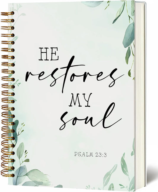 Bible Notebook, A5 Spiral Christian Journal with Floral Pink Butterfly Notebook, Bible Verse-I Can Do All Things Through Christ Who Strengthens Me, Inspirational Notebooks for Women, Bible Study, Gift for Birthday Christmas, Office Supplies (Light blue)