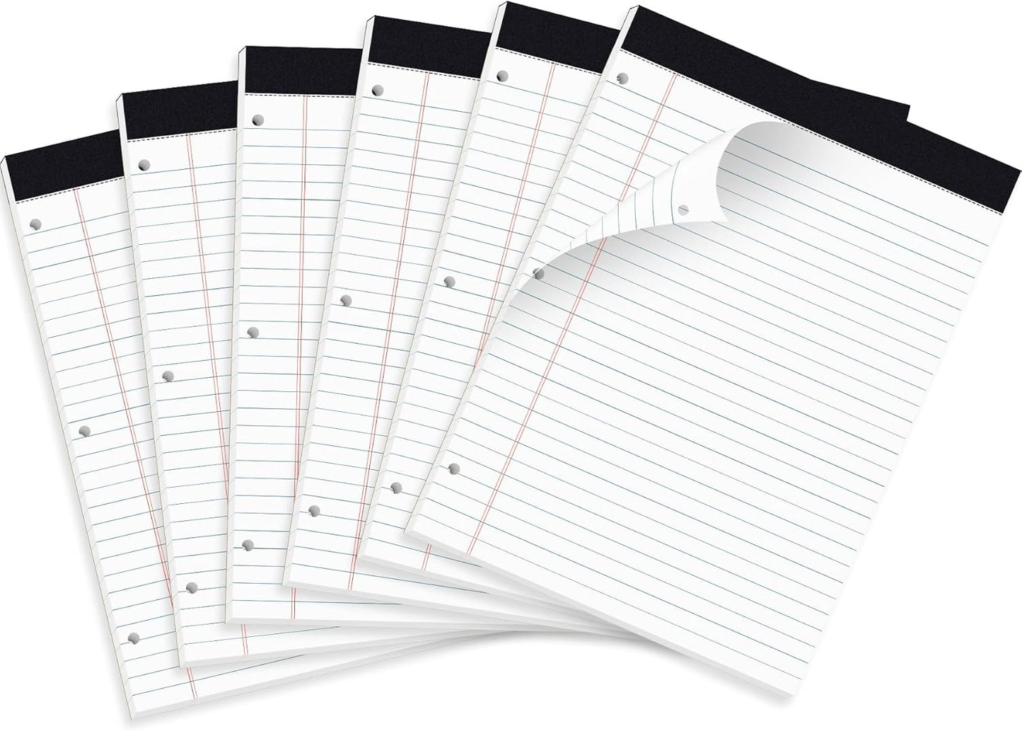 HAUTOCO 6 Pack 8.5 x 11 Legal Pads White Wide Ruled Notepads Perforated Writing Pads, 30 Sheets Per Notepad, 3-Hole Punched Paper, Writing Note Pads for School, Home, Office, Business