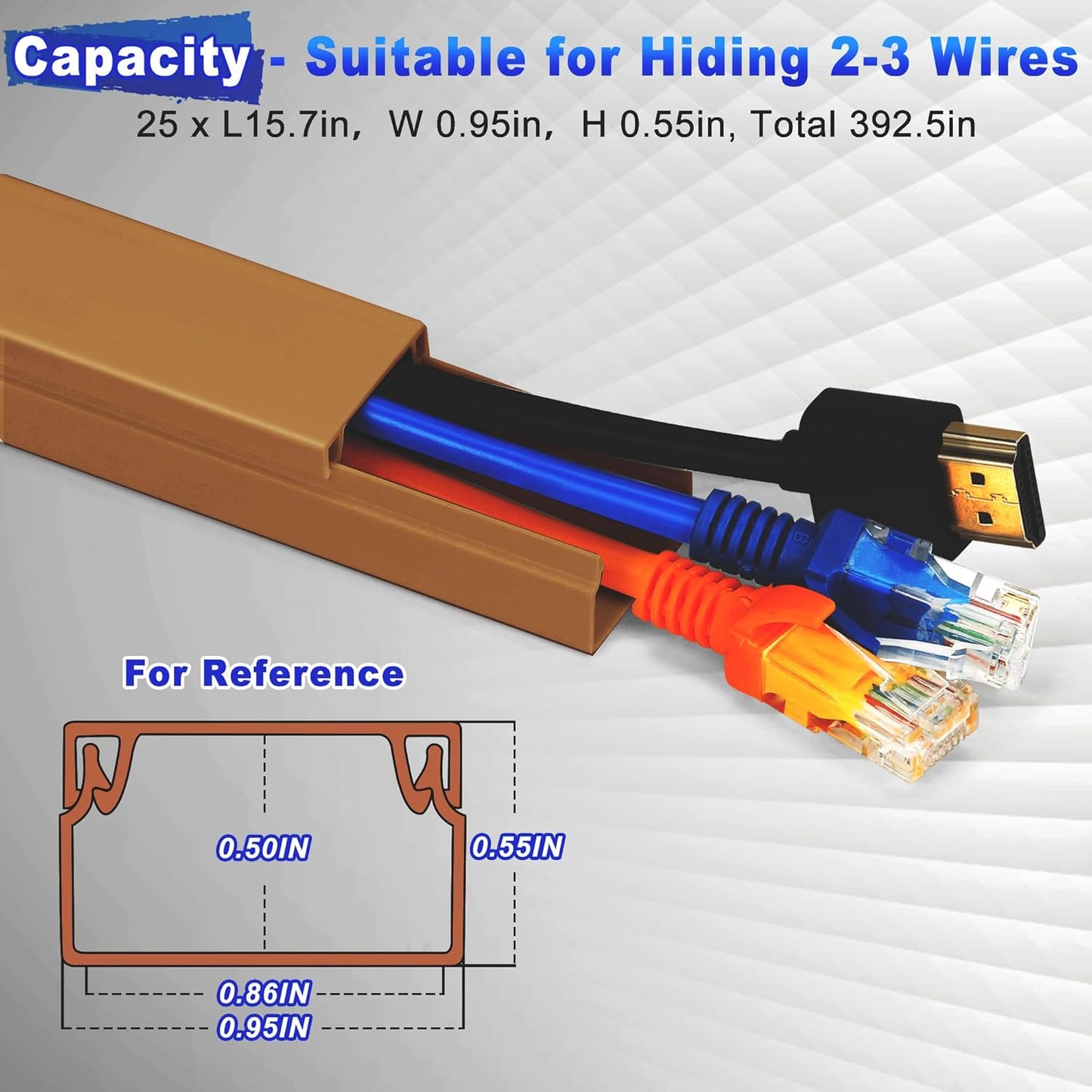 Wire Covers for Cords Kit-392.5in Wire Hiders for TV on Wall, Cord Cover Wall, Cord Hider Wall Mounted TV, TV Cable Hider Wall Kit for Wire Cover, Cord Concealer, 25 x L15.7 W 0.95H 0.55in, Brown