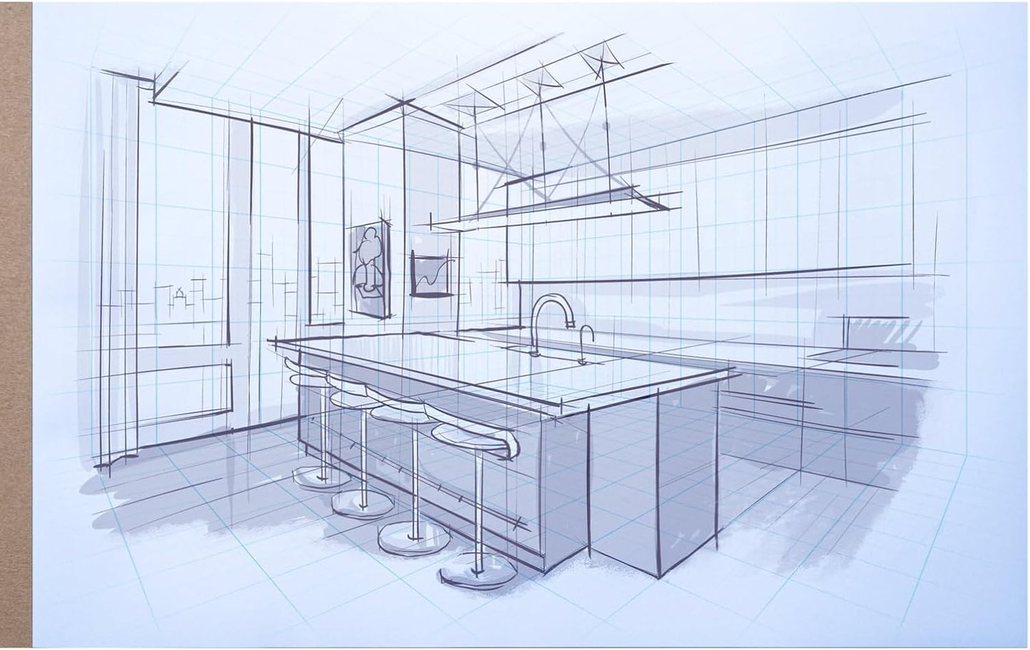 Koala Tools - 40-Page Drawing Pad for 2-Point Perspective, Room Grid Sketch Pad with 3D Virtual Walls Design, Gridded Graph Paper for Interior Room Design, Industrial, Architectural 11 x 17 inches
