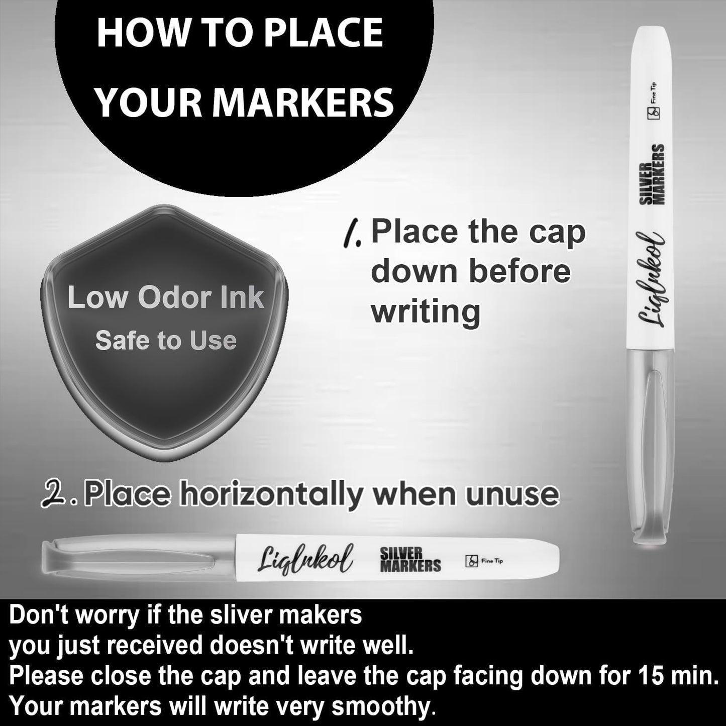 Silver Metallic Markers Pens Bulk of 24 Pack, 2mm Felt Fine Tip for Art, Crafts, Drawing, DIY Projects, Office Supplies, Gift Card Making