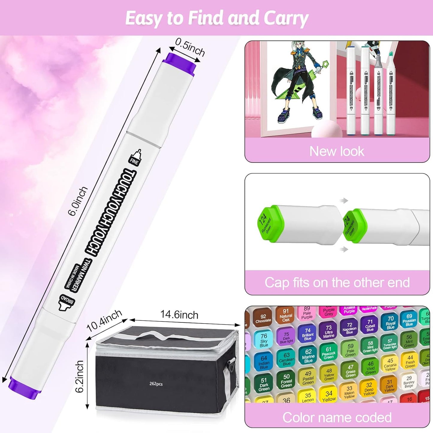 Banral 262 Colors Dual Tip Alcohol Based Markers, Twin Sketch Art Marker Set for Artists Adult Coloring Drawing Sketching Card Making Illustration, Premium Brush Pens with Case