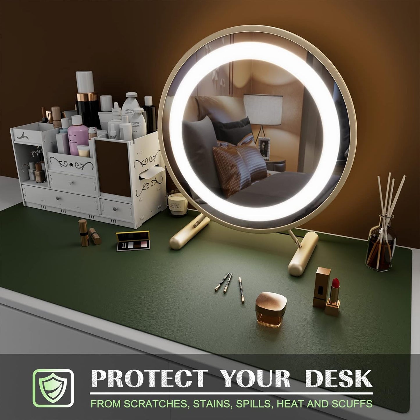 K KNODEL Small Office Leather Desk Mat, Mouse and Keyboard Pad, Computer and Laptop Mat, Desktop Protector and Cover, Writing Pad and Blotter (23.6"x13.8", Dark Green)