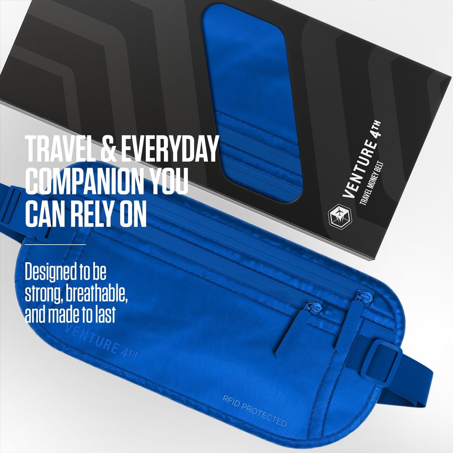 Travel Money Belt, RFID Blocking for Men & Women - Ideal for Keeping Your Cash, Credit Card, Passport, Phone Safe When Traveling (Sleek Blue)