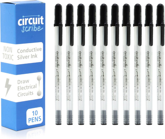 Circuit Scribe Non-Toxic Conductive Ink Pen for Kids Circuit Building Set (10-Pack) | Silver Ink Rollerball Point Pen Kit, Science Experiments, DIY Science Projects (New & Improved Formula)