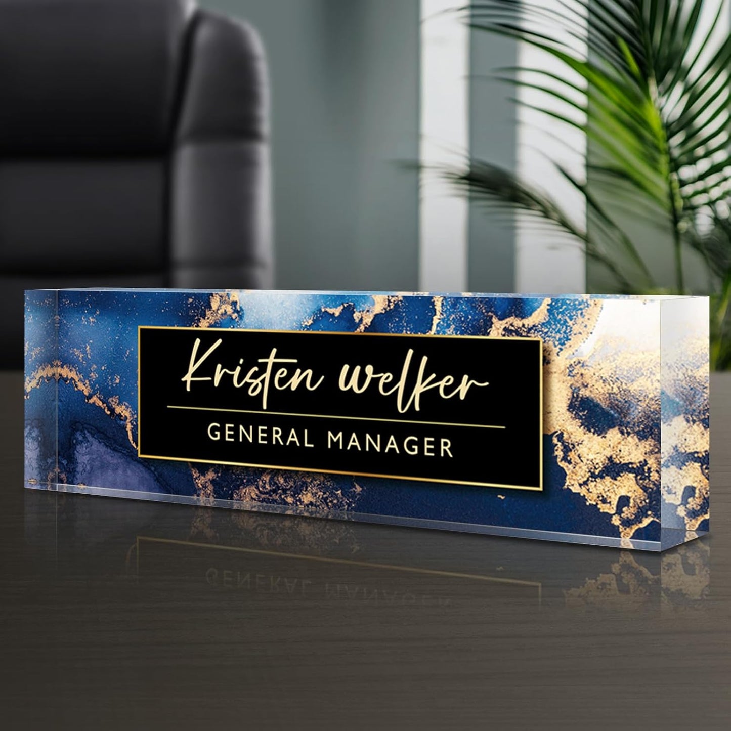 Personalized Name Plate for Desk - Custom Engraved Name Plates for Man - Boss Day Gifts for Boss - Acrylic Office Decor Appreciation Gifts for Teacher Nurse Coworker Social Worker (Ocean Blue)