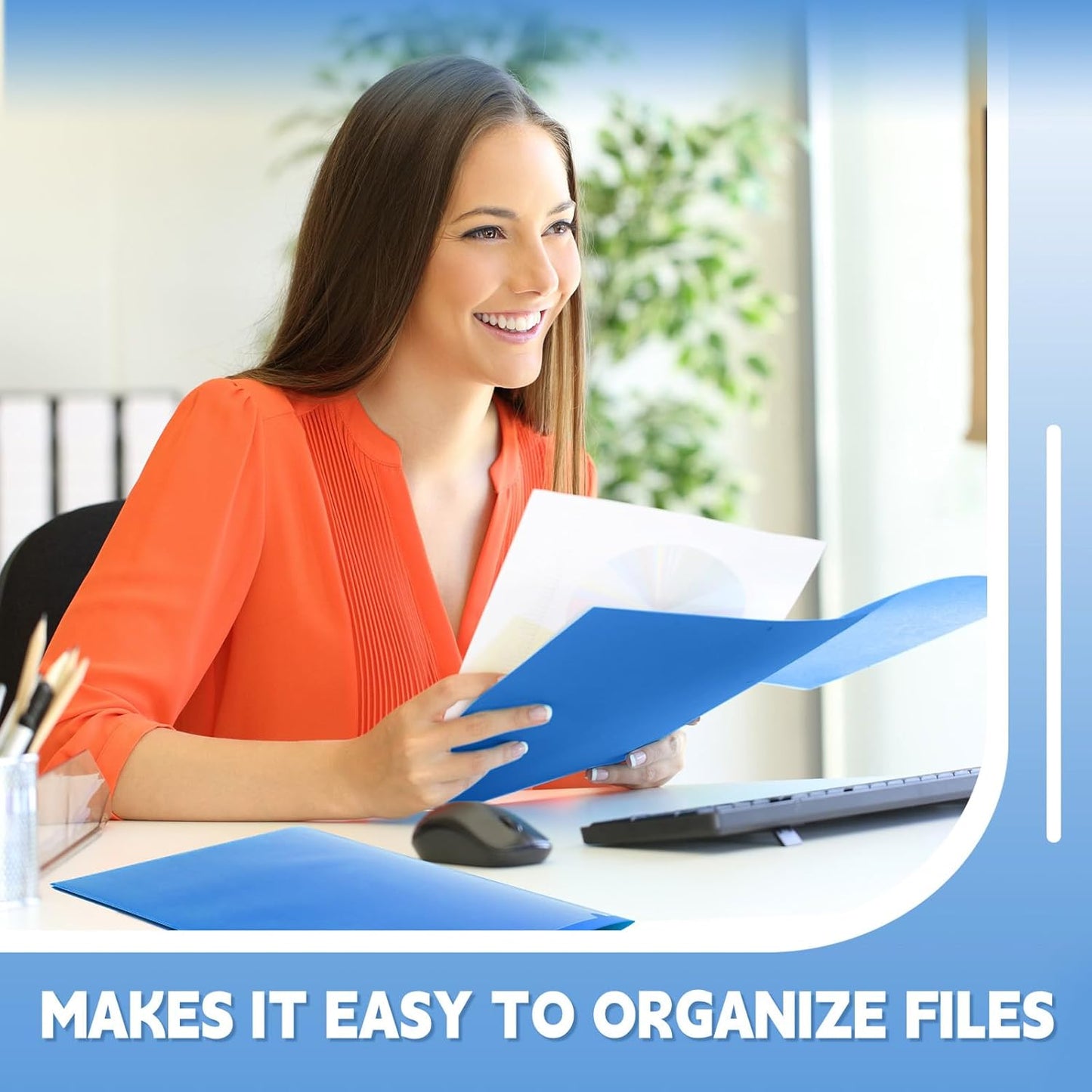 Gueevin 72 Pcs Two Pocket Folders Bulk Plastic File Folder with 2 Pockets Letter Size Paper Heavy Duty Durable Portfolios Case for Home Office School Business 11.61 x 9.45 Inch (Blue)