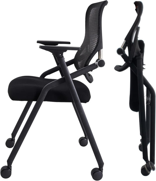 PRO, Stackable & Foldable Conference Room Chairs with 2X Thick Cushion, Lumbar Support, Armrest - Mesh Bouncing Back for Office Meeting, Conference, Training Room Chair 1 Pack
