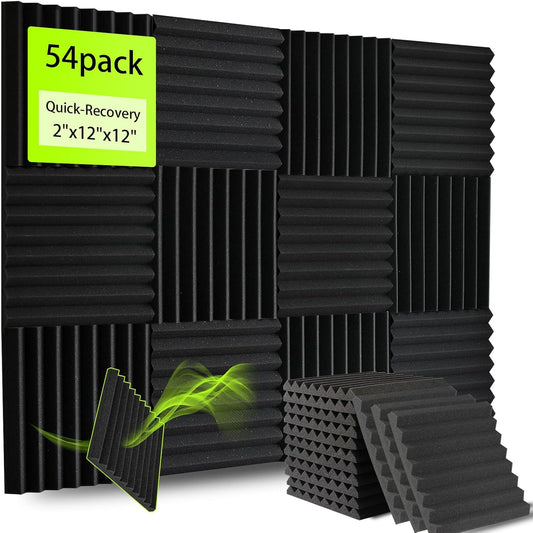 54 Pack Sound Proof Foam Panels for Walls, Thickened 2x12x12 Inches Wedges Acoustic Panels Sound Absorbing, High Density Pyramid Noise Reduction Panels