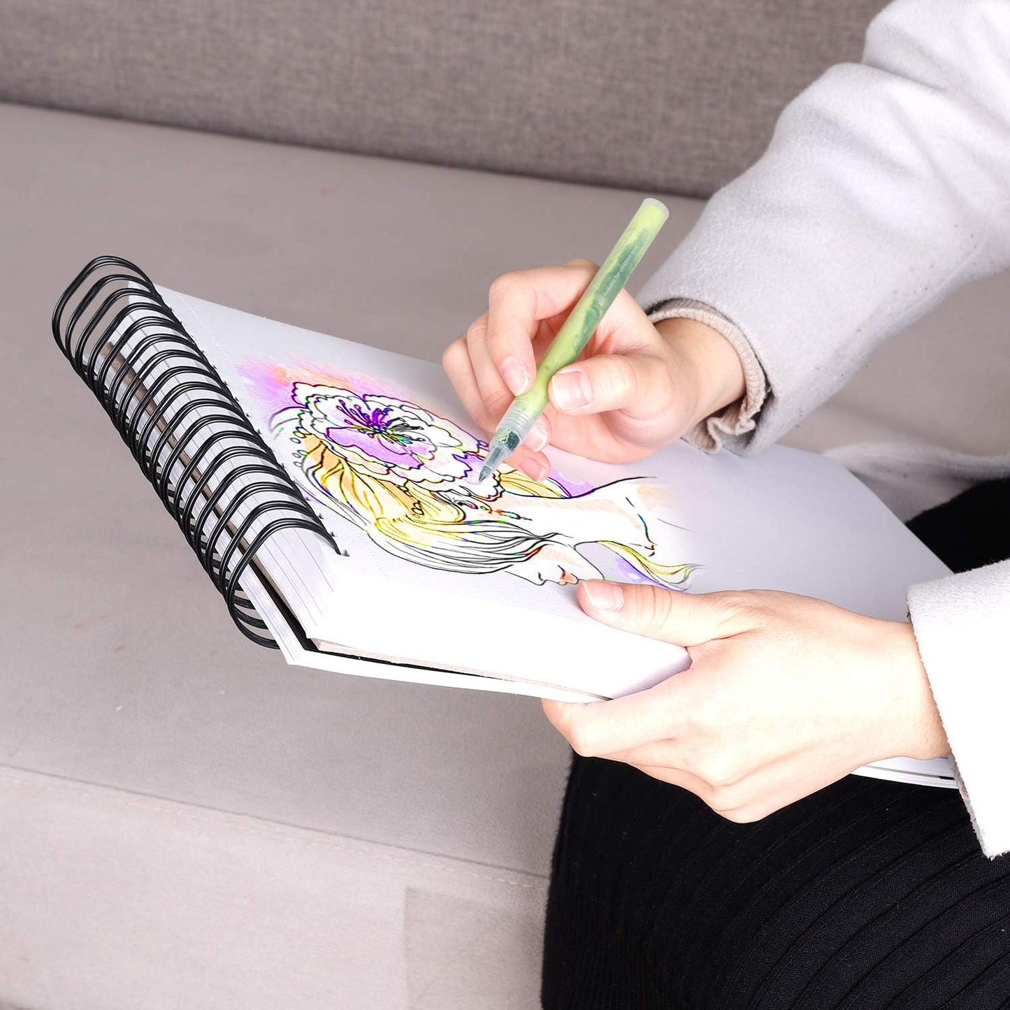 Bachmore Drawing Pad 5.5‘’X8.5''(98lb/160g) 100 Sheets Mixed Media, Watercolor, Acrylic Art Pad for Sketching, Ink Sketchbook, Coloring in Multi-Media Top Spiral Notebook, Micro-Perforated