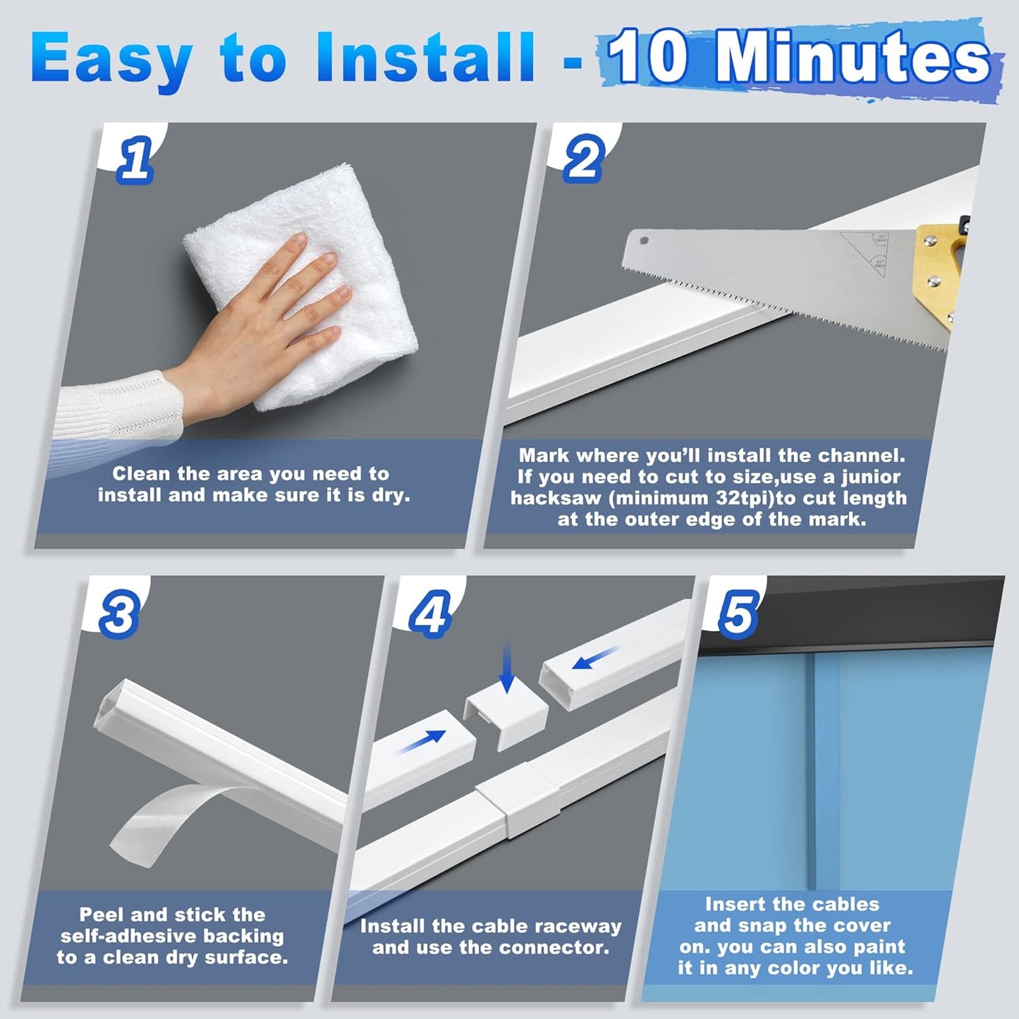Cable Covers for Cords on Wall-392.5in Wire Hider for TV on Wall, White Cable Concealer, 25 x L15.7in W0.95H 0.55in