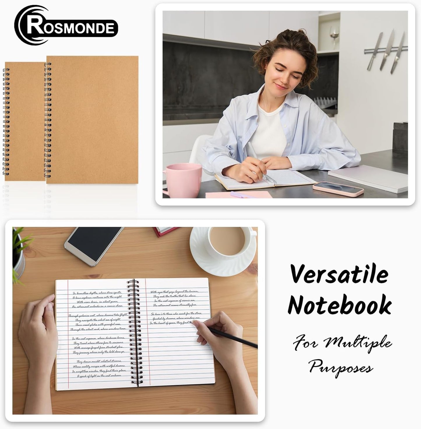 48 Pack Wide Ruled Kraft Spiral Notebook, 5.8 x 8.3, 120 Pages (60 Sheets), No-Bleed, 100 GSM, Bulk Lined Journal Notebooks for Writing, Memo Diary Planner School Travel Office Supplies