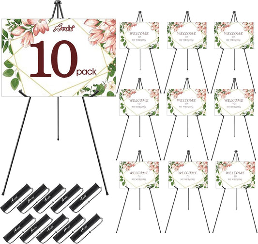 AROIC 63 "Easel Stand for Display, 10 Pack Portable Foldable Metal Easel, Easels for Signs Wedding Logos,Arts, Painting,Adjustable Floor Easels with 10 Storage Bag