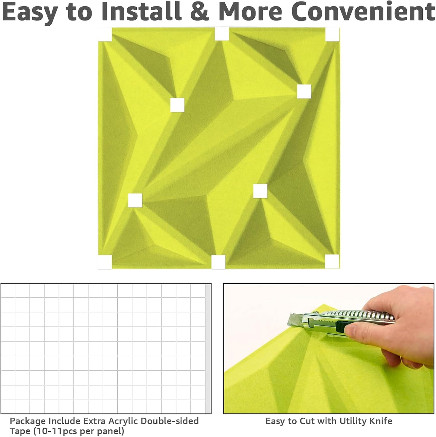 Art3dwallpanels Acoustic Panels 20 Pack Soundproof Wall Panels Acoustic Sound Dampening Panels, 3D Wall Panels Sound Absorbing Panels, 12" X 12", Fluorescent Green with Tape