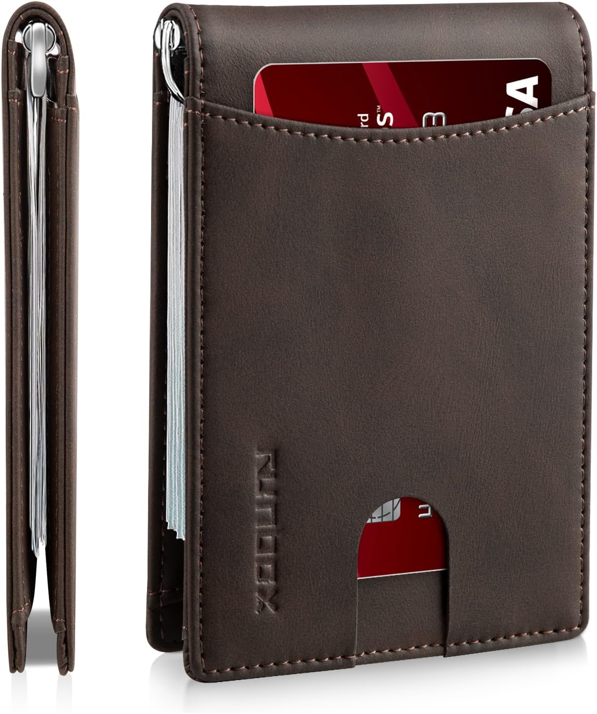 Slim Money Clip Wallets for Men RFID Blocking 11 Card Holder Minimalist Small Thin Carbon Leather Bifold Mens Front Pocket Wallet Gift Box