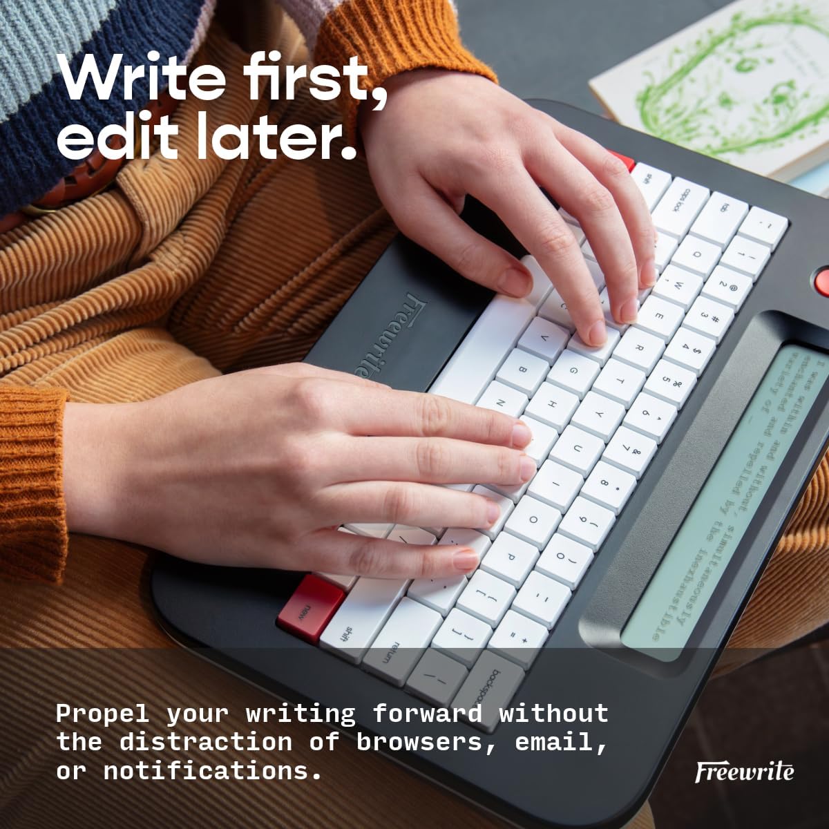 Freewrite Alpha | Distraction-Free Word Processor | Portable Digital Typewriter with Backlit LCD Display, Long Battery Life & Wi-Fi Backup for Writers | E-Typewriter w/Full-Size Mechanical Keyboard