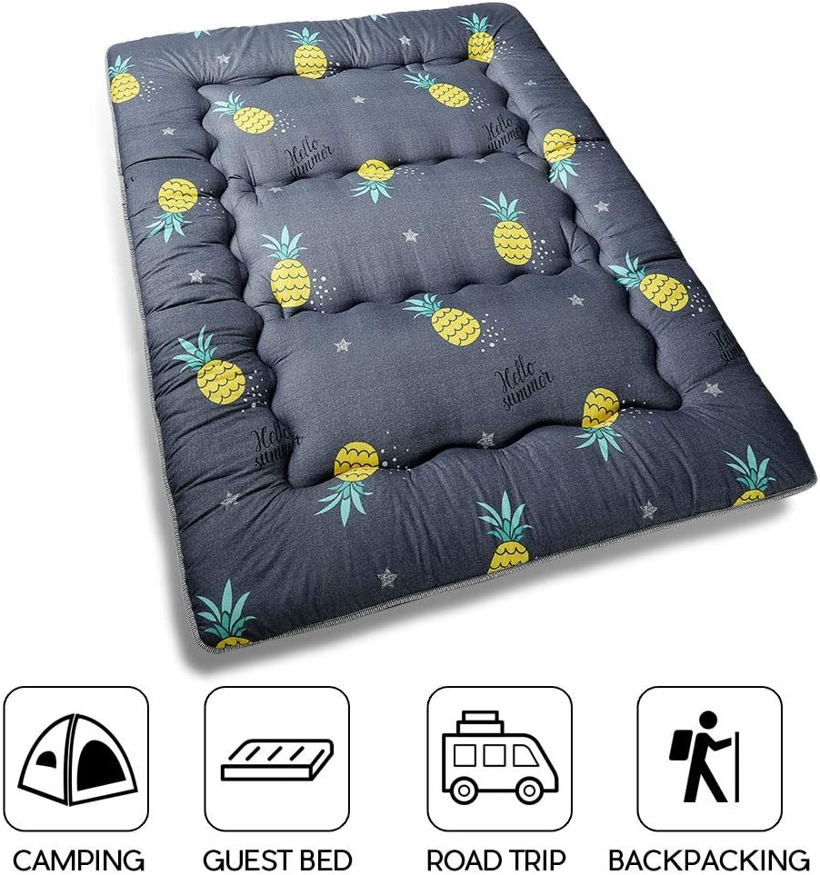 Grey Pineapple Japanese Floor Futon Mattress, Tatami Mat Portable Camping Mattress Kids Sleeping Pad Foldable Roll Up Floor Lounger Couch Bed, King Size
