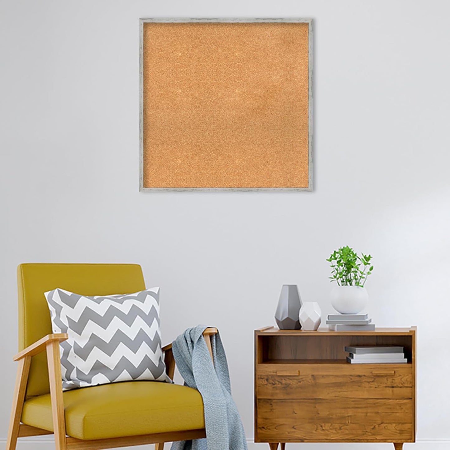 Amanti Art Natural Cork Board for Wall, 29x29 Vision Board with White Frame, Large Corkboard Office Decor for Home Organization, Cottage Corkboard Pinboard to Display Items for Home Organization in