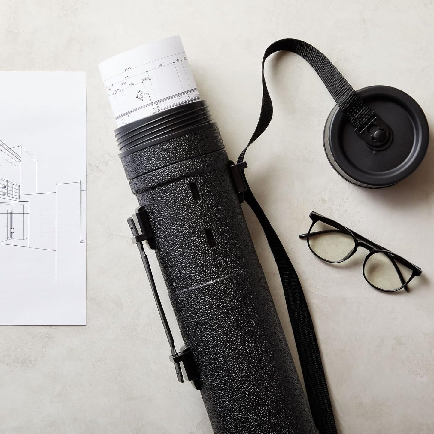 Juvale Storage Tube - 30-49 in Extendable, 5 in, Black - For Posters, Blueprints & Maps - Art Storage & Poster Tube Holder with Strap