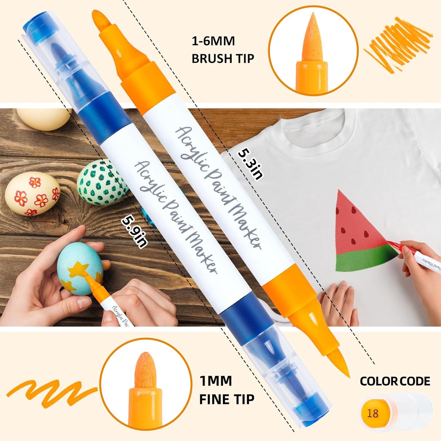YHC 80 Colors Acrylic Paint Pens with Free App, Dual Tip Acrylic Paint Markers with Brush Tip and Fine Tip for Adults, Kids, Eggs, Wood, Rock, Canvas, Plastic, Stone, Glass, Ceramic
