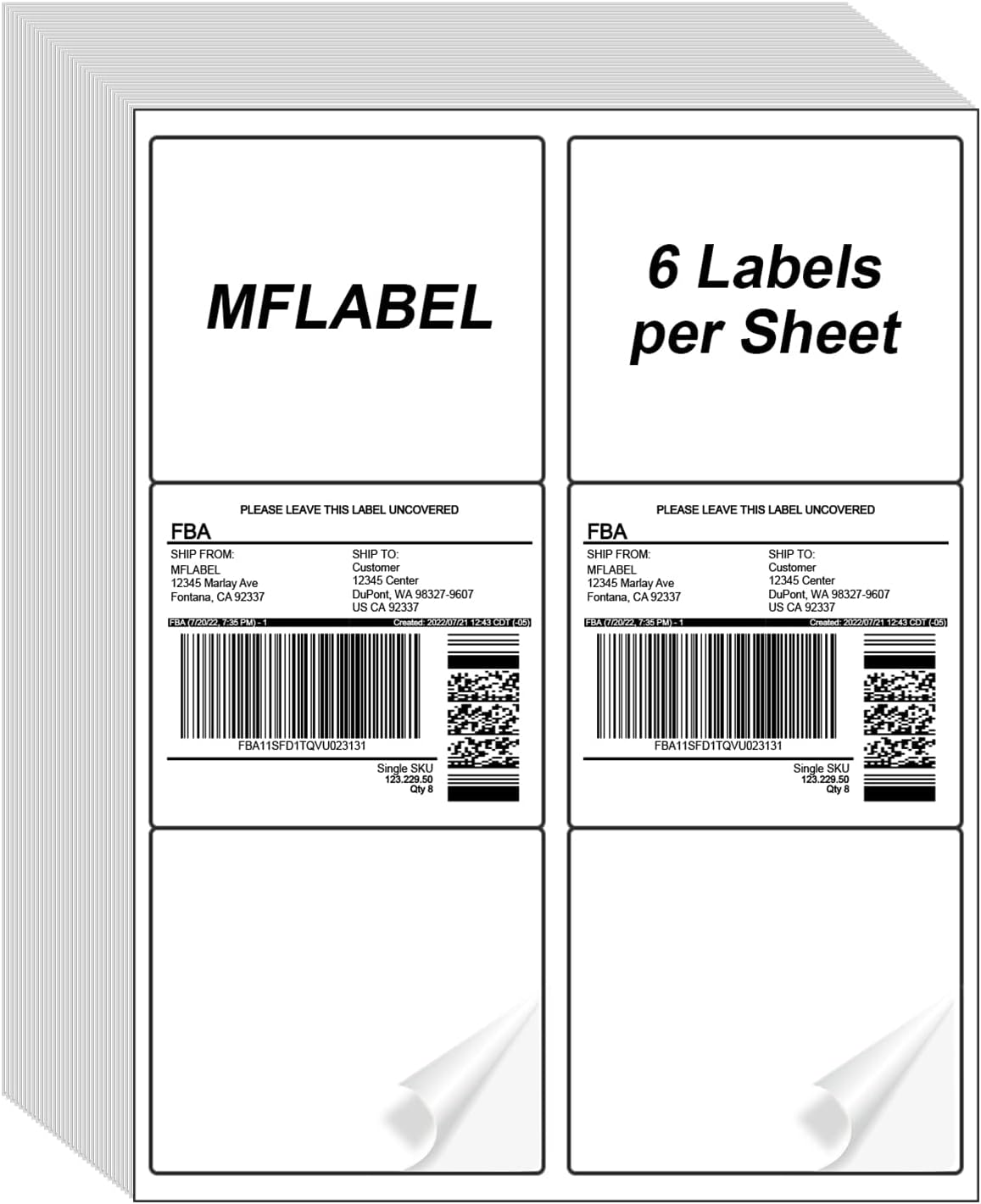 MFLABEL 3.33"x4" FBA Shipping Labels 6-UP - 500 Sheets (3000 Labels!) | Industrial Adhesive for Cardboard/Glass | Laser/Inkjet Certified + Free 48 Fragile Stickers