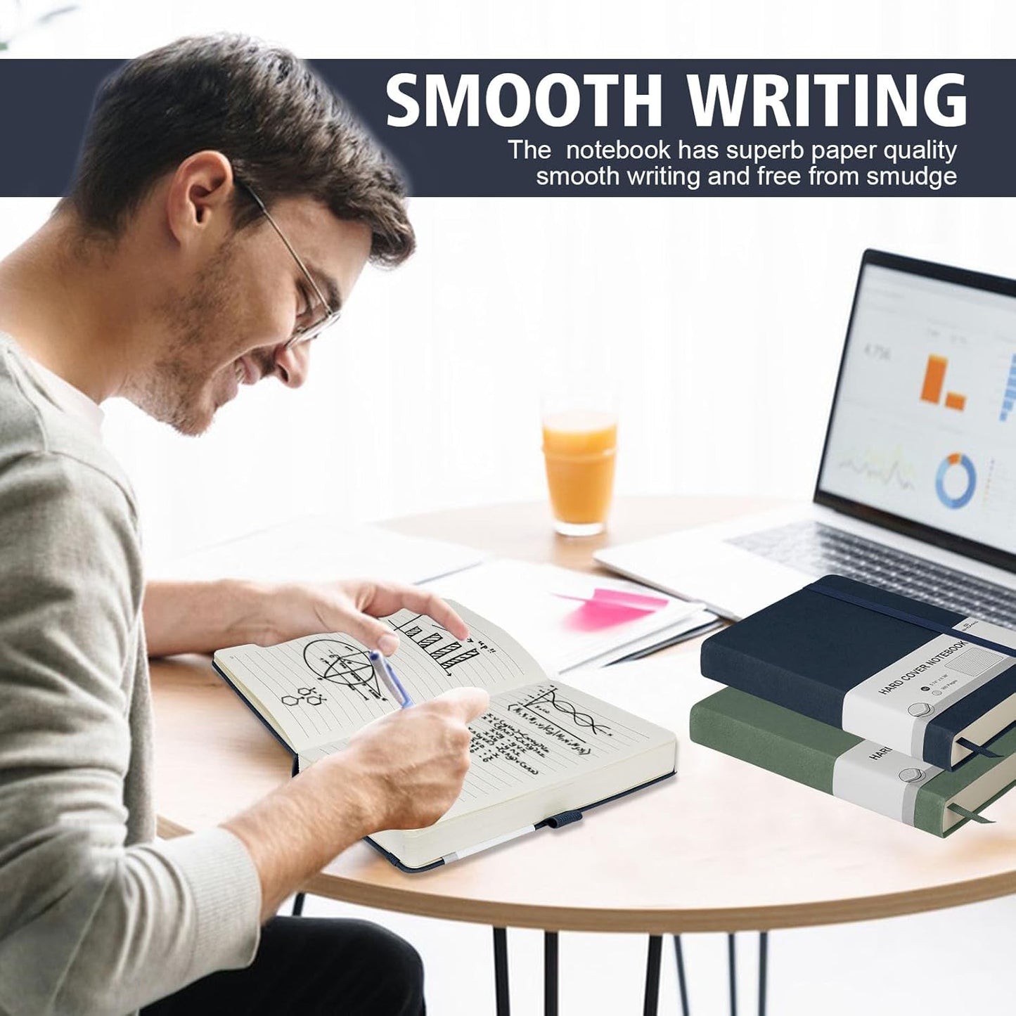 Lined Journal Notebook, 360 Numbered Pages(With page number), Thick Journal for Writing A5 College Ruled Notebook, 100gsm Lined Paper, Leather Hardcover, 5.75'' X 8.38''-Denim Blue