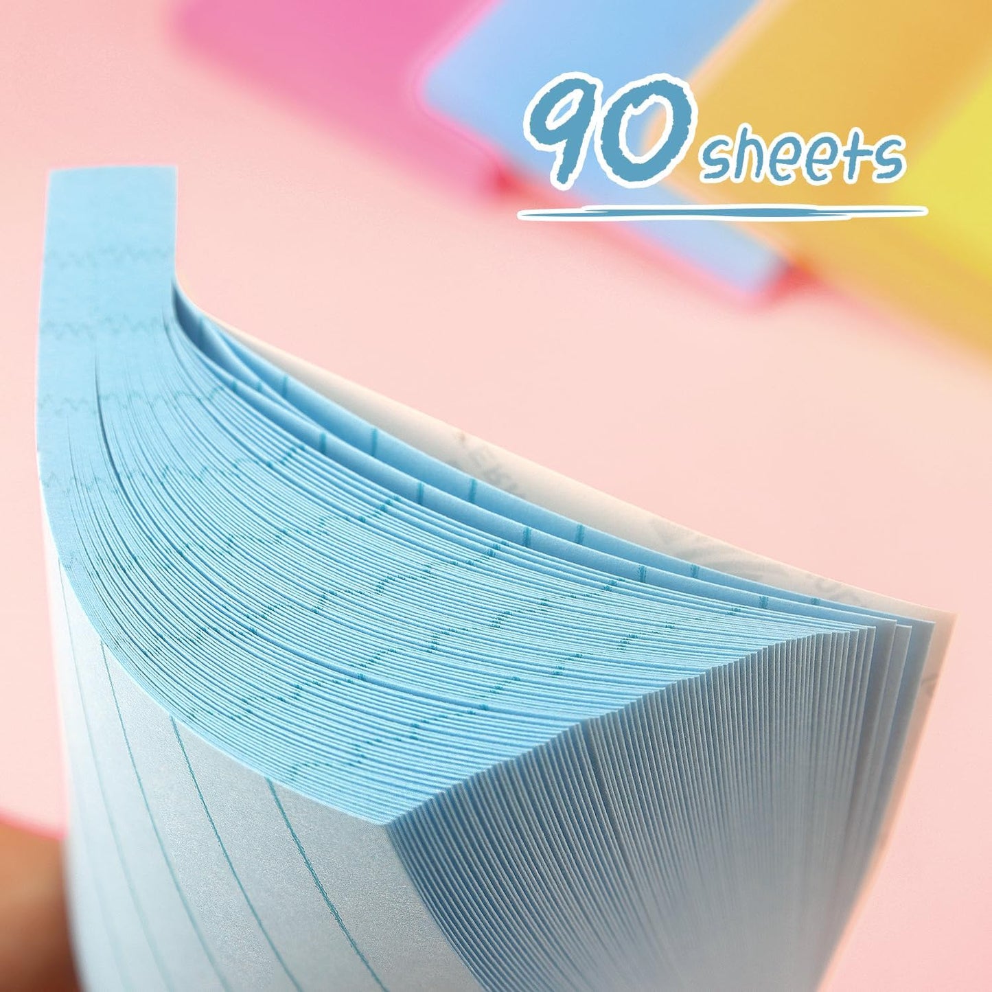 Lined Sticky Notes 3x3 Sticky Notes with Lines Self-Stick Notes Bright Color 4 Pads 90 Sheets/Pad (Light Blue)