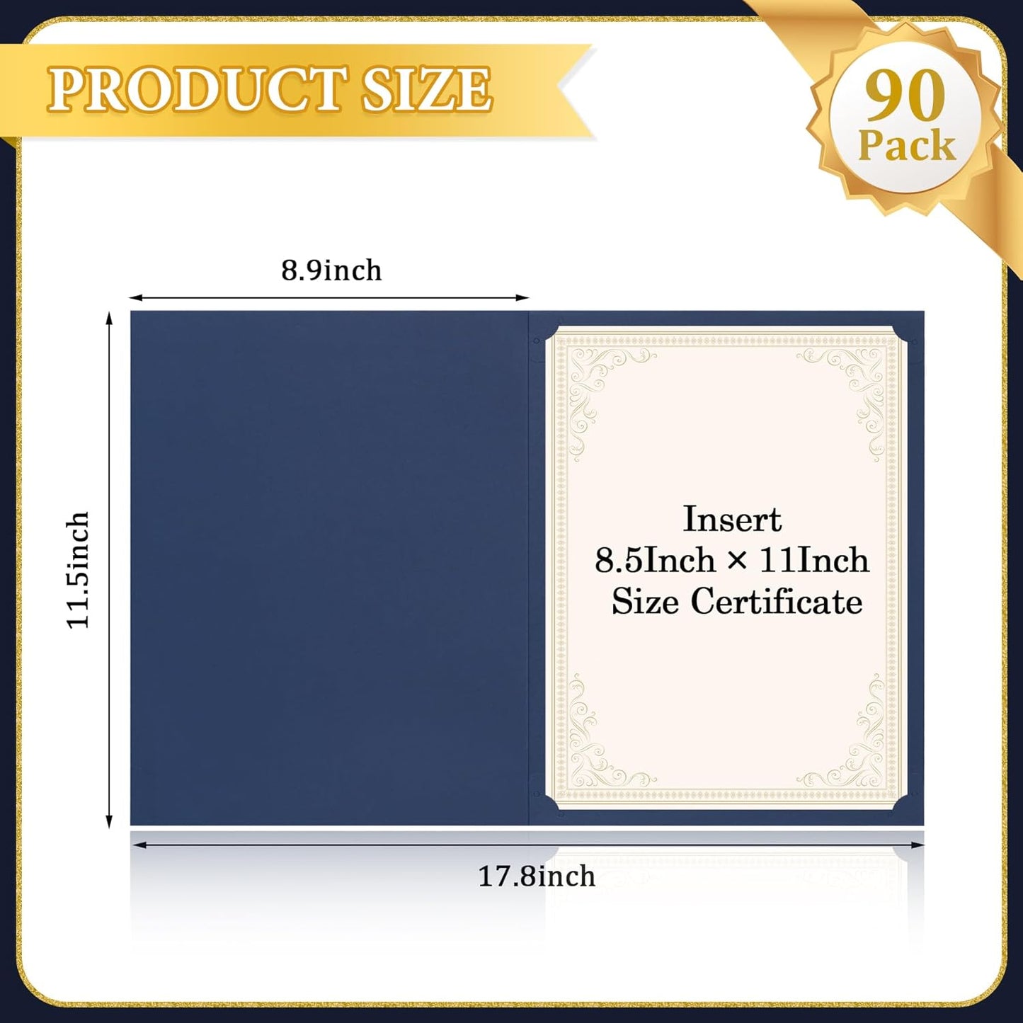 Ndsox 90 Packs Navy Blue Certificate Holders, Graduation Diploma Holders, 350GSM, Diploma Covers with Gold Foil Border for Letter Size 8.5" x 11" Award Certificate Paper, Cardstocks and Documents