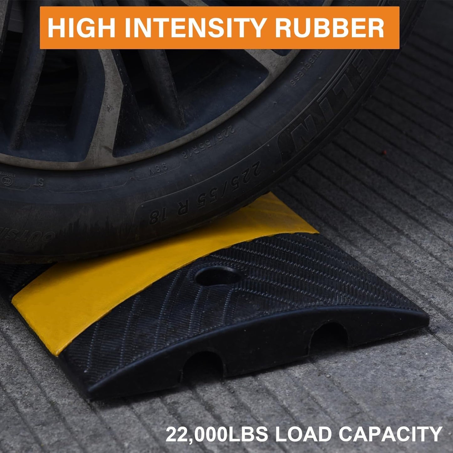 Orangestar 6Ft Rubber Speed Bump, 2 Channel Heavy Duty Speed Hump Cable Protector Ramp with 8 Bolts for Asphalt Concrete Driveway Gravel 72x11.8x1.8 inch(L x W x H) 1-Pack