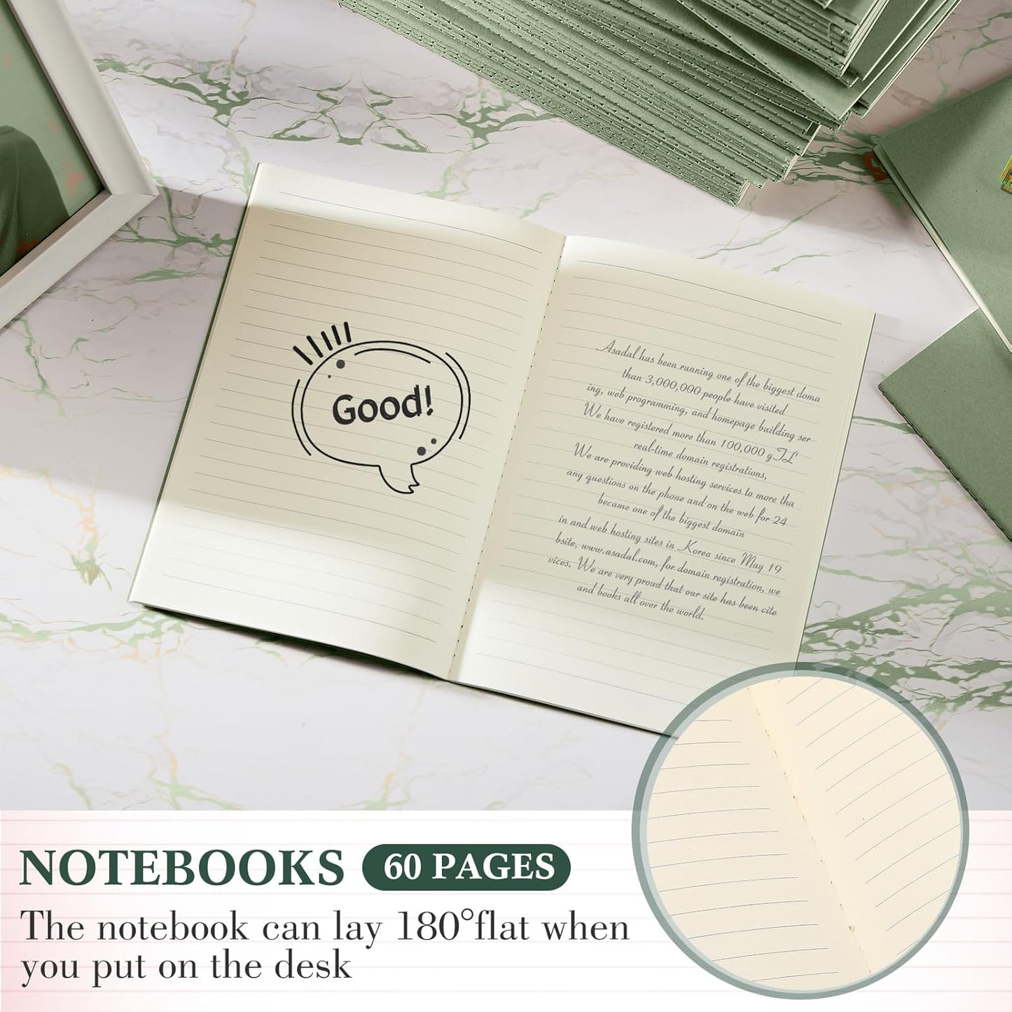 Sepamoon 150 Pack Kraft Notebook Journals 5.82 Inch x 4.13 Inch A6 Softcover Notebooks Bulk for Kids Student Writing Sketch Travel Journal Office Notepad with 48 Pages 24 Sheets, Lined(Light Green)