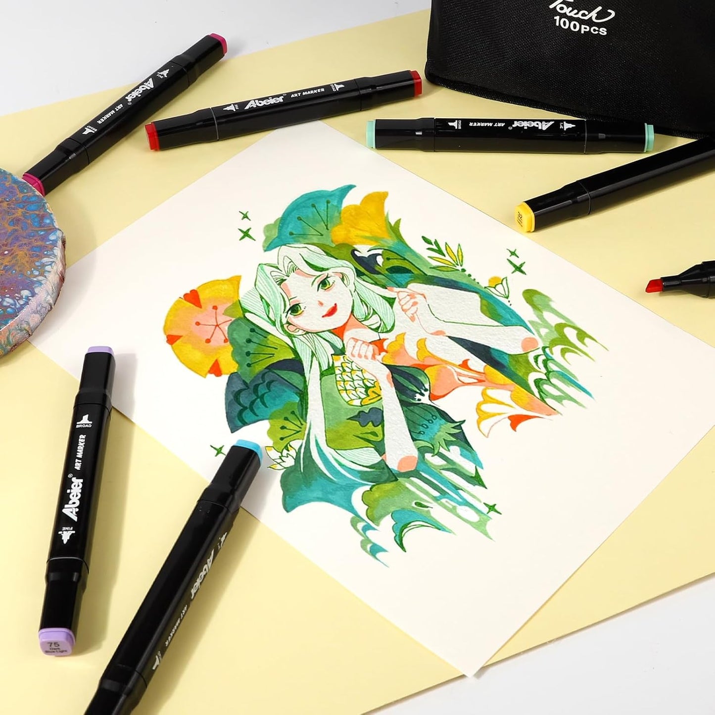 ABEIER 100 Colors Dual Tips Alcohol Markers Set, Art Markers for Drawing, Permanent Sketch for Kids Adult Coloring