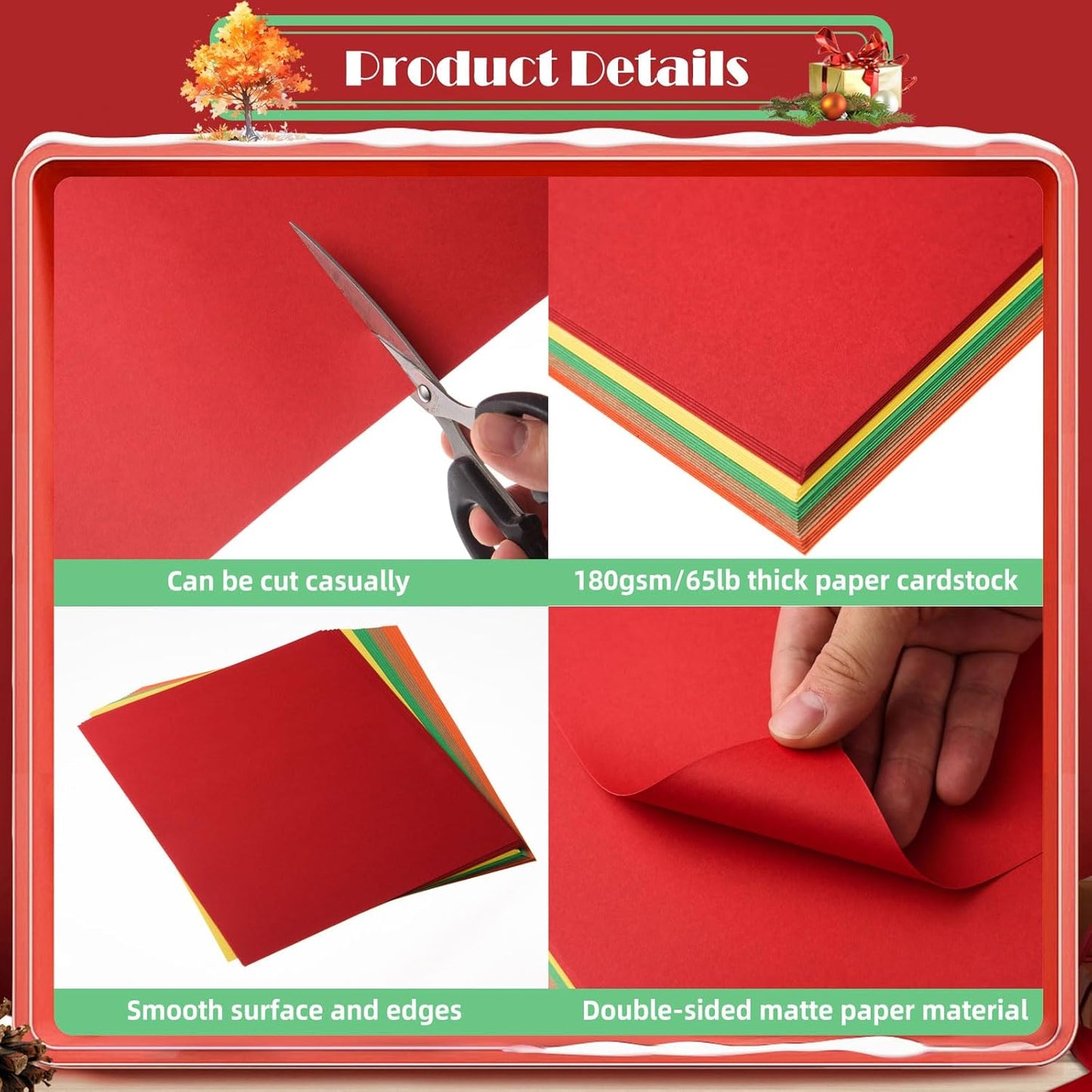 MixTeach 100 Sheets A4 Autumn Theme Cardstock 8.5 x 11" Medium Thick Cardstock Paper 180gsm/65lb Double Sided Printable Card Stock for Fall Scrapbooking Card Making Invitations DIY Art Craft Supplies