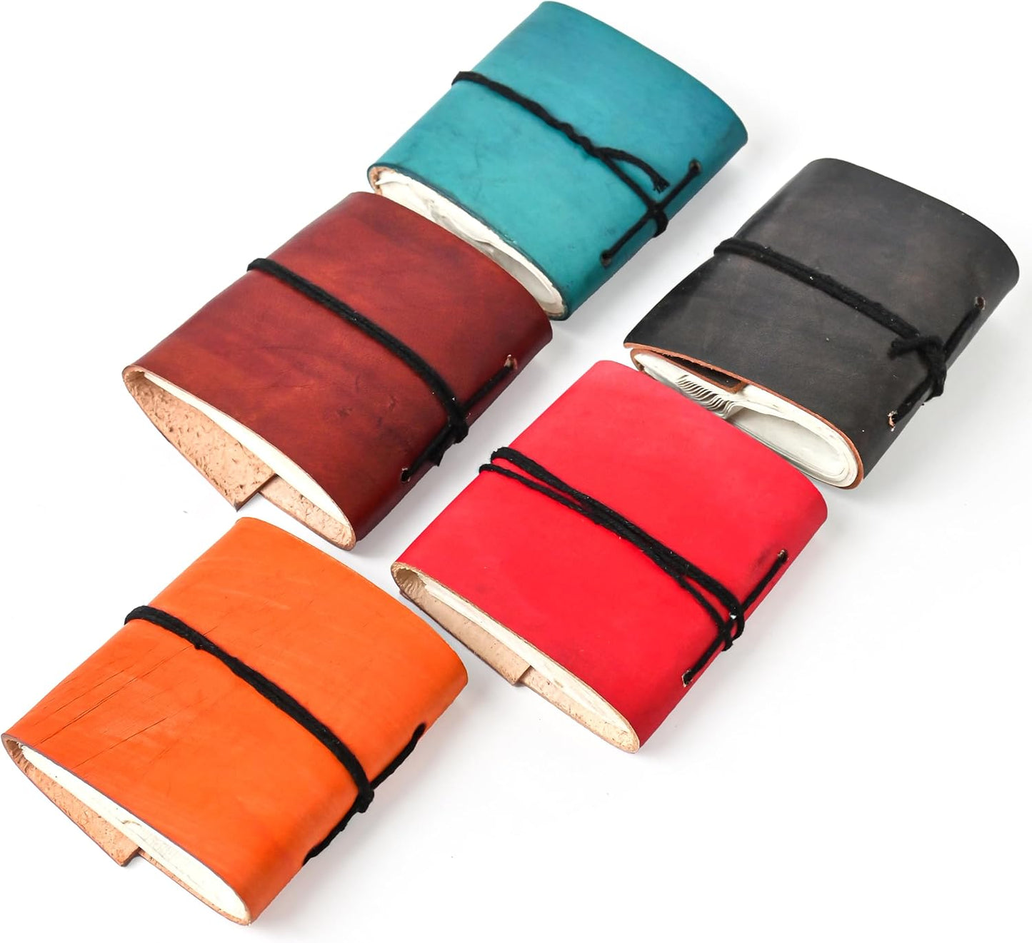 Set of 5 Vintage Handmade Mini Leather Bound Journals – Book of Shadows Journal with Unlined Deckle Edge Pages – Small Leather Diary for Writing, Drawing, Travel