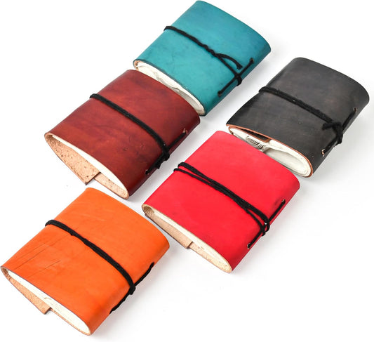 Set of 5 Vintage Handmade Mini Leather Bound Journals – Book of Shadows Journal with Unlined Deckle Edge Pages – Small Leather Diary for Writing, Drawing, Travel