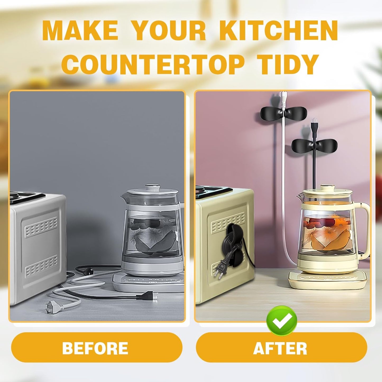 Cord Organizer for Appliances, 6PCS Upgraded Kitchen Appliance Cord Organizer Stick On, Wire Organizers, Cord Holders, Command Hooks, Cord Wrapper for Appliances, Pressure Cooker, Mixers