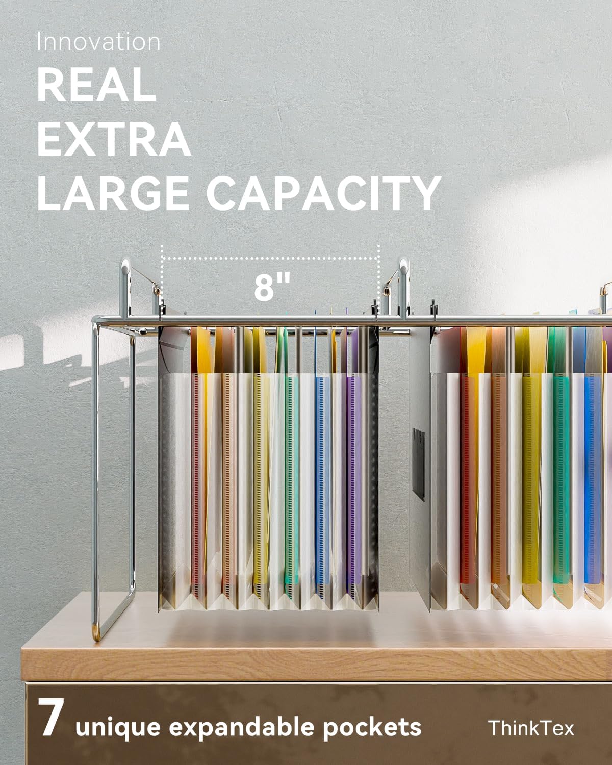 ThinkTex Plastic Expanding Hanging File Folders, 7 Innovative 1.2" Accordion Pockets, Large Capacity, Multi-Color Tabs, Legal Size for Filing Cabinet - 3 Packs