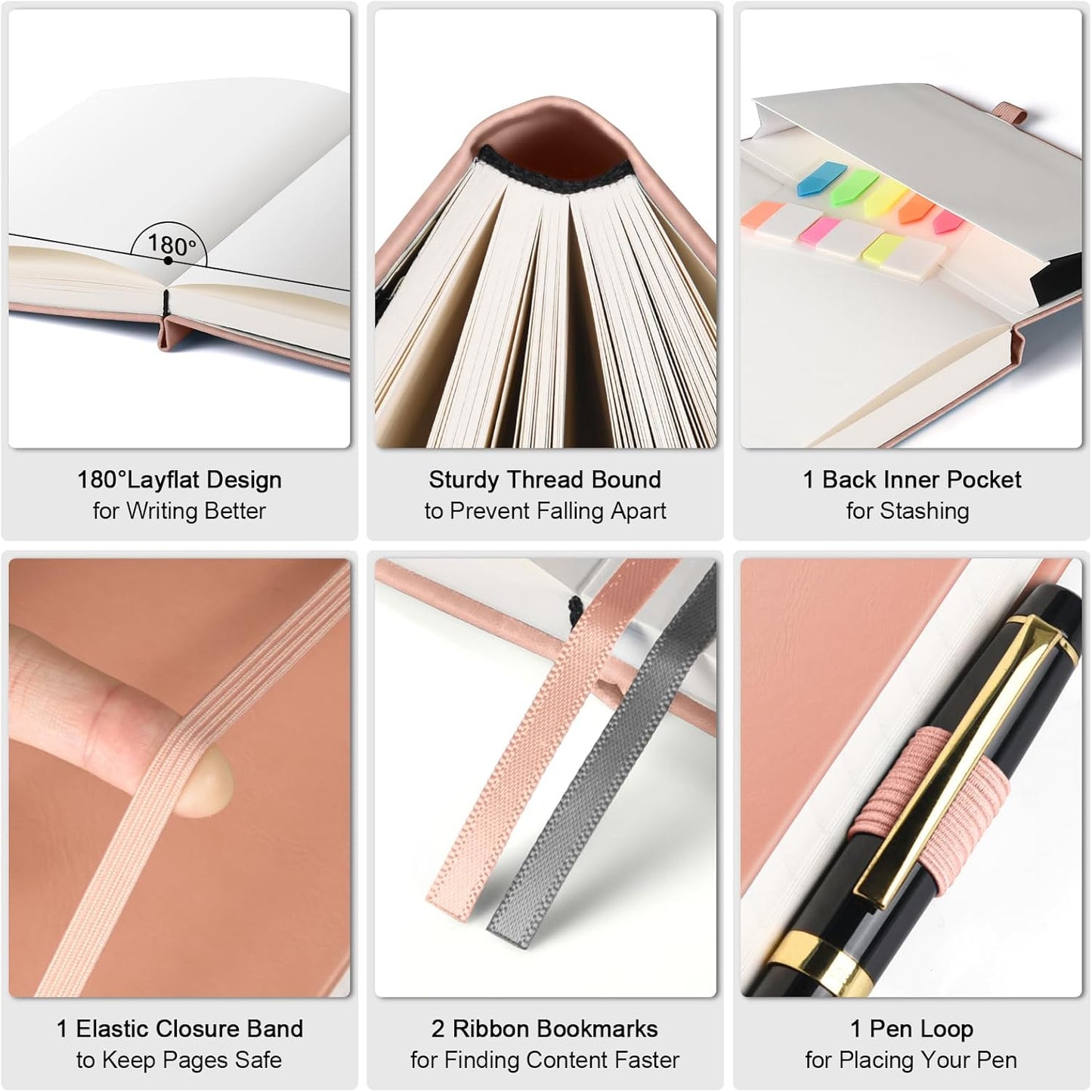 Graph Paper Notebook, 312 Numbered Pages B5 Hardcover Leather Journal, 100gsm No Bleed Grid Paper Notebook with Index Pages, Grid Notebook for Graphing Notes Math, 7.6'' X 10'', Pink