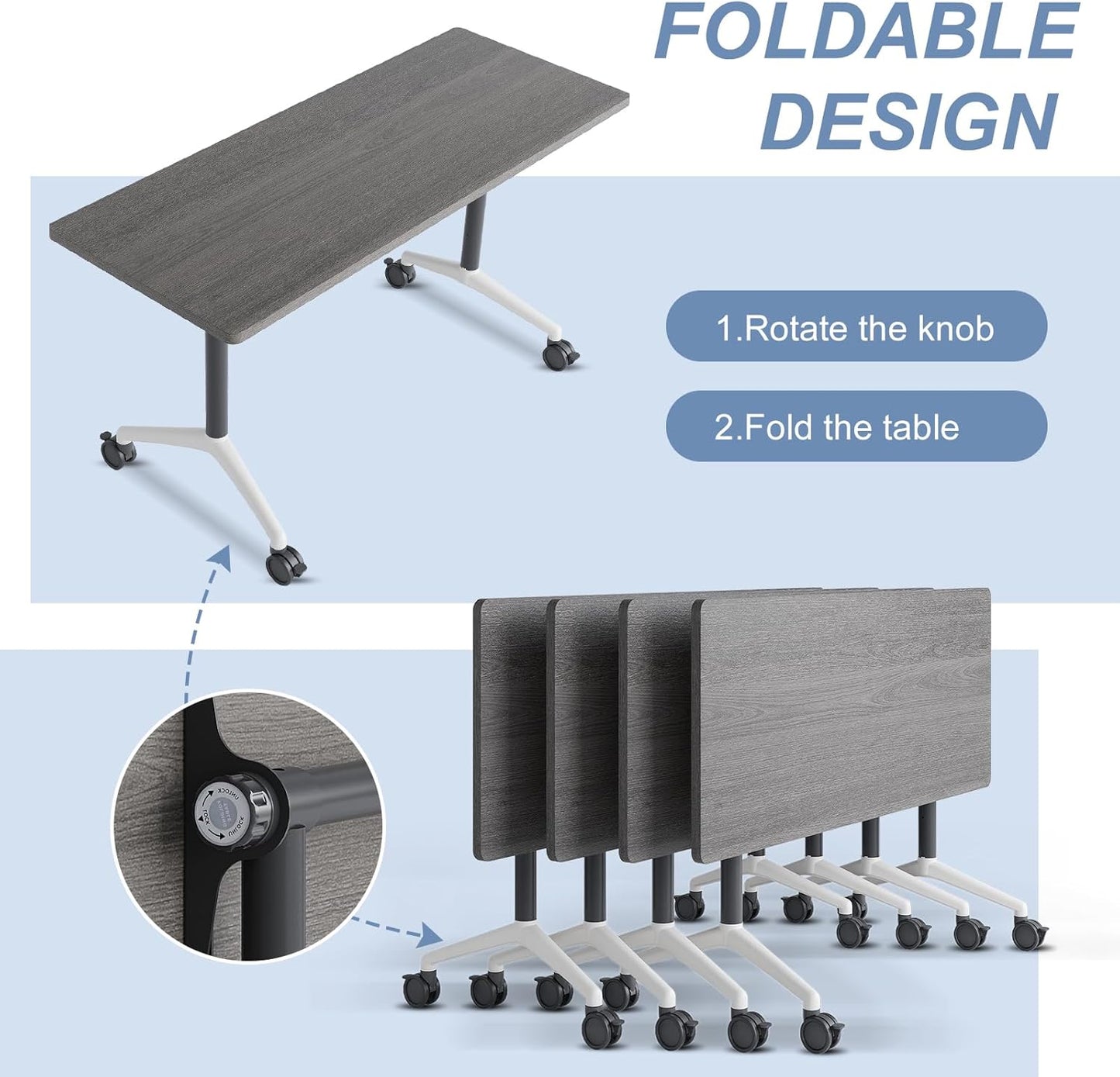 Folding Conference Table, Mobile Training Table for Office Conference, Modern Modular Rectangular Work Desk Meeting Seminar Work Tables with Caster Wheels, Large Breakroom Tables (6Pack L63in)