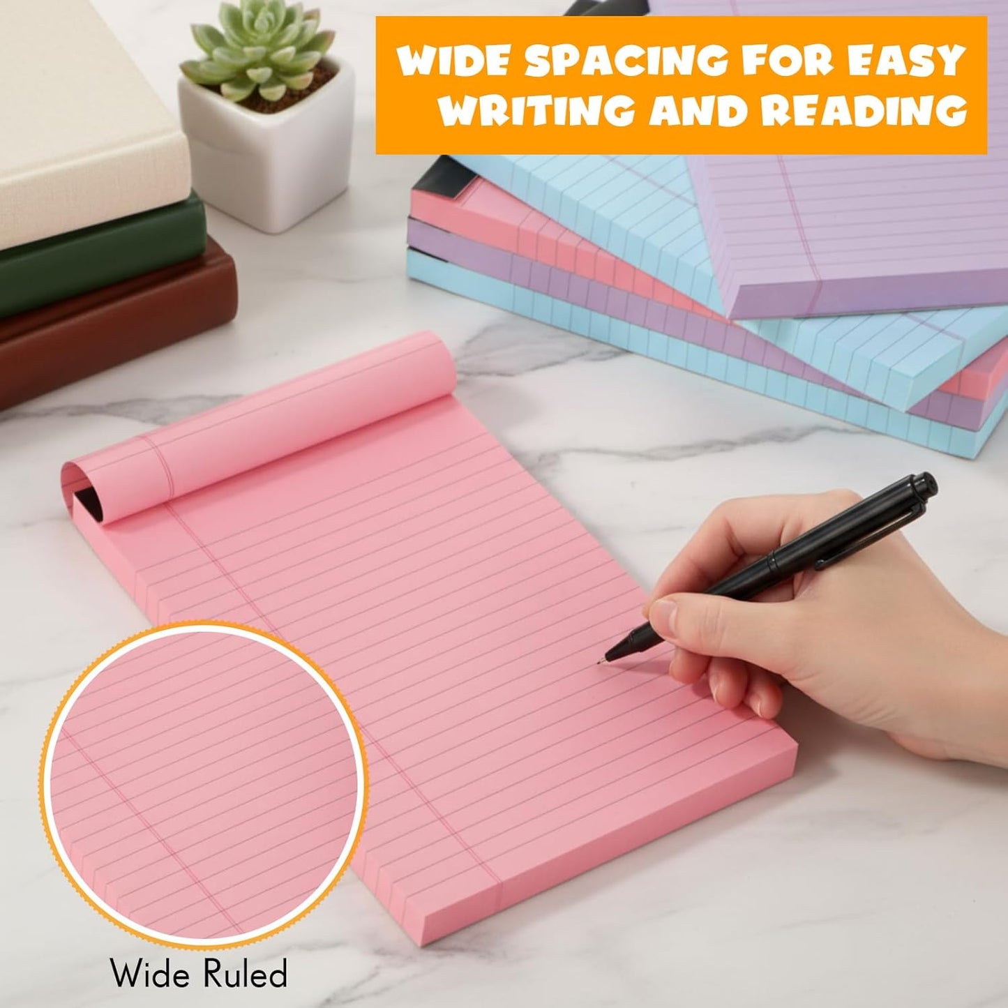 Honoson 6 Pack Legal Pads 5 x 8 College Ruled Colored Notepad 600 Sheets Wide Ruled Writing Pads 100 Sheets/pad Lined Paper Bulk for Office School Classroom Teacher Students Supplies, 3 Colors