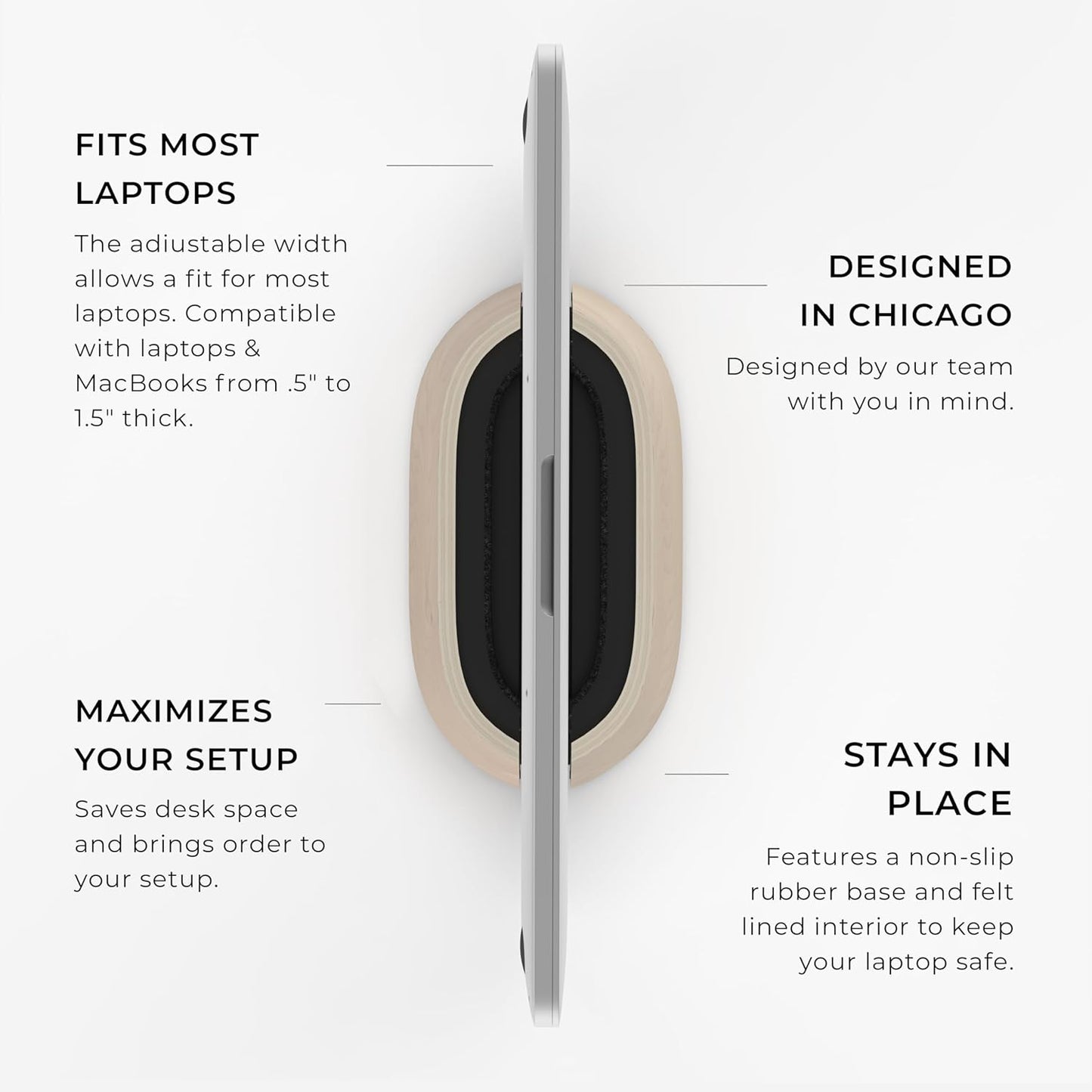 HumanCentric Vertical Laptop Stand in Maple Wood, Upright Adjustable Holder and Dock, Laptop Vertical Stand Fits MacBook Pro and Other Laptops .5" to 1.5", Clamshell Compatible