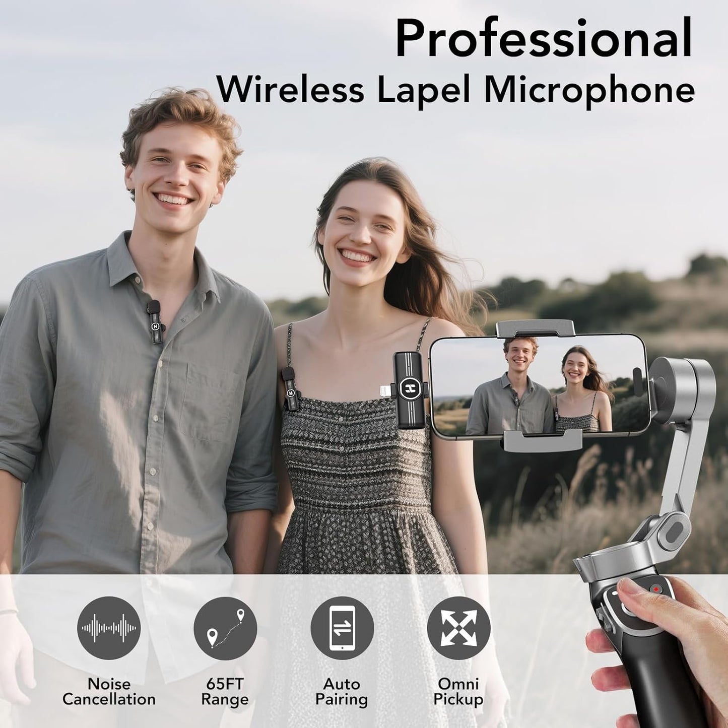 Mini Wireless Lavalier Microphone for iPhone, iPad, Android Phone - Noise Reduction Lapel USB C Bluetooth Mic for Recording, Clip on Omni Lav Mic for Video Recording, Tiktok, YouTube, Vlog