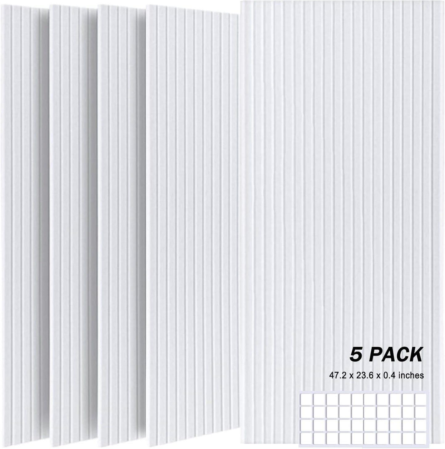 5 Pack Large Acoustic Panels, 48"X24"X0.4" Sound Proof Foam Panels for Walls, Sound Dampening Panels, Sound proof panels for walls, Soundproof Wall Panels for Home Studio&Office Decor.(White)